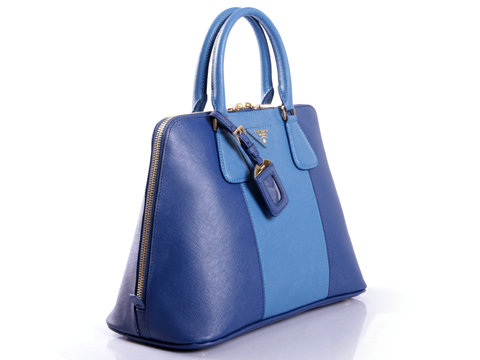 2014 Prada Saffiano Calf Leather Two Handle Bag BL0837 darkblue&blue - Click Image to Close